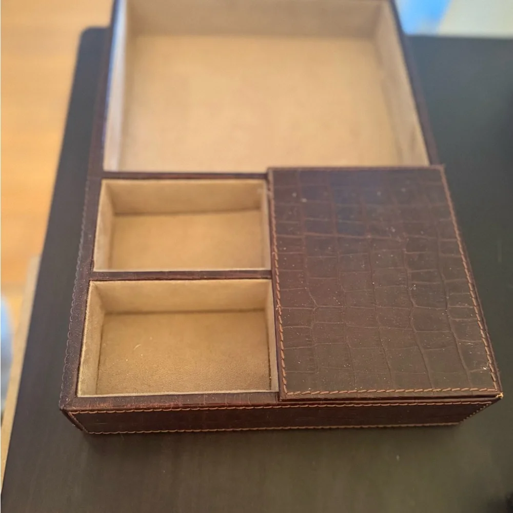 Elegant croc leather and suede Brown Storage Box jewelry tray